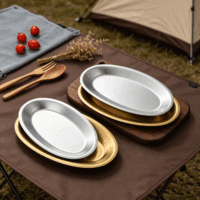 Plateau de service ovale doré FLEY, motif uni, en acier inoxydable, vaisselle au design moderne et minimaliste, plat pour aliments cuits à la vapeur