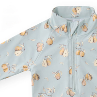 Maillot de bain une pièce à manches longues avec fermeture éclair pour petites filles, imprimé poire, protection solaire UPF 50+