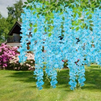 Guirlande de fleurs suspendues de glycine en soie artificielle au toucher réel la plus vendue pour la décoration d'arc de mariage