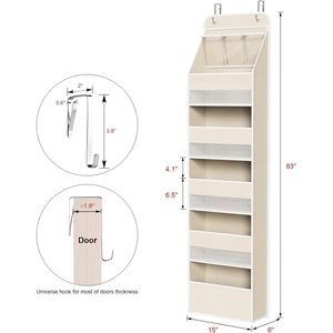 ที่เก็บของแขวนประตู 6 ชั้น ผ้าลายเบจ มีช่องใหญ่ 5 ช่อง สำหรับเก็บของเด็ก - Product Image 3