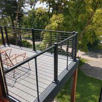 Système de garde-corps pour terrasse, poteau en métal noir sur mesure, balustrade en fil d'acier inoxydable