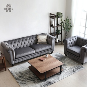 Sofa Nhung Chesterfield Tufted Phòng Khách Hiện Đại Rượu Vang Đỏ Xanh Xanh Xám Đen Vàng Bán Nóng Giường Ngủ - Product Image 3