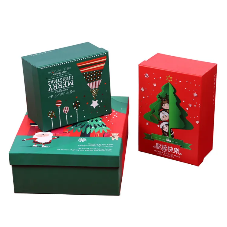 Kotak Hadiah Kecil Merah Natal Kustom Desain Logo Mewah Produk Kotak Kemasan Kardus