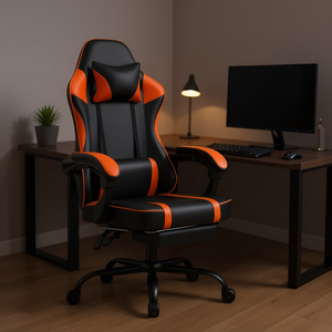 Sedia da Gaming Ergonomica in Pelle PU con Altezza Regolabile e Ruote per Ufficio o Videogiochi - Product Image 2