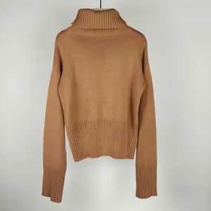 women Long Sleeves jackets turtleneck trebdy Elastic Cuffs Wrap Waffle Solid Color Ribbed Hem fall Relaxed Sweater