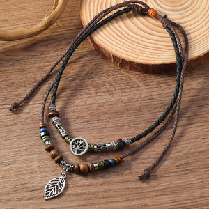 Collar de cuero para hombre con cuentas turquesas, moderno y a la moda, collar de joyería multicapa transfronterizo superventas - Product Image 2