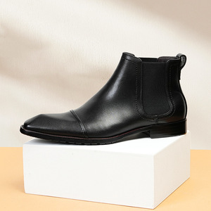 Bottes de Travail pour Hommes Printemps-Automne en Cuir Véritable avec Motif Léopard en Relief, Semelle en Caoutchouc Imperméable - Product Image 2