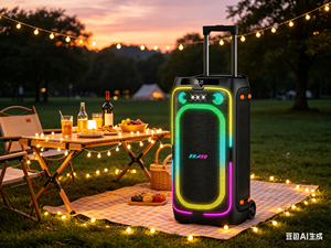 Enceinte de fête sur roulettes de 8 pouces avec anneau lumineux LED RGB, Boombox Karaoké portable avec roues pour fêtes en extérieur - Product Image 3