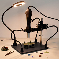 Support de pistolet à chaleur à bras flexibles de troisième main avec loupe LED 3X Station d'établi de soudage
