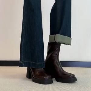 Women's <b>White</b> Versatile Chunky <b>Heel</b> High <b>Heels</b> 2026 French British Style Dress-Matching Height-Increasing Footwear - Product Image 4