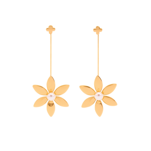Pendientes de Moda con Diseño de Flor en Acero Inoxidable 316L con Baño de Oro PVD y Perla en el Centro - Product Image 2