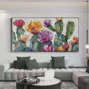 Cuadro de Arte Impasto 3D con Textura de Cactus, Pintura al Óleo Original Pintada a Mano, Obra de Arte de Gran Tamaño Enmarcada, Decoración de Pared para el Hogar y Galería - Product Image 1