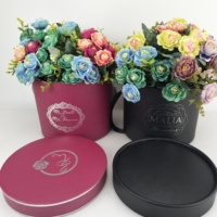 Boîte à chapeau ronde avec logo doré, boîte en Carton à fleurs roses