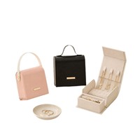 Boîte à bijoux portable exquise en cuir PU, petite boîte de rangement pour collier, bague, boucles d'oreilles