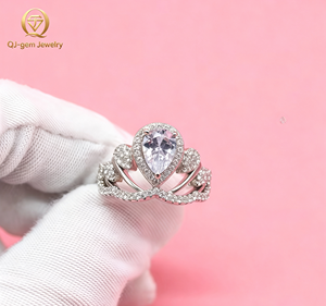 Original Design Luxury Women's <b>Ring</b> <b>Crown</b> Shape Pear Cut High Clarity Lab Grown Diamond IGI Certificate Custom for Daily Wear - Product Image 1