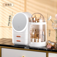 Boîte de rangement cosmétique avec lumière LED, organisateur de maquillage de bureau avec miroir et lumière LED, voyage