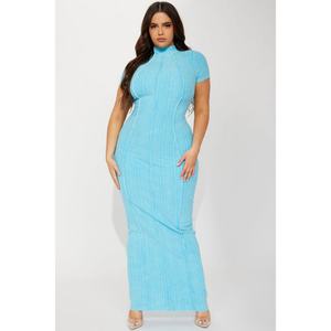 Vestido Casual de Punto para Mujer, Cuello Alto, Manga Corta, Acanalado, de Alta Calidad, Fabricante OEM - Product Image 1