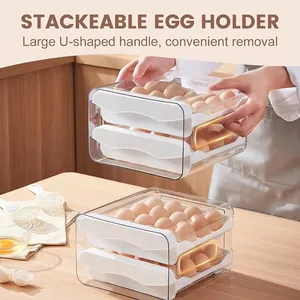 1pc Zenidoo L-320 Boîte de rangement portable pour œufs de cuisine, type tiroir à 2 niveaux en plastique, grande capacité, pour réfrigérateur et usage domestique - Product Image 3