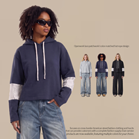 Sweat-shirt unisexe style preppy à contraste de couleurs, avec dentelle ajourée, cordon de serrage, respirant, manches longues, 100% coton