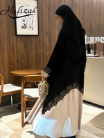 Abaya Hafizah noire et beige à blocs de couleur avec dentelle, robe musulmane de Dubaï, commande en gros, Kaftan Ramadan Aïd 2026, fournisseur d'usine