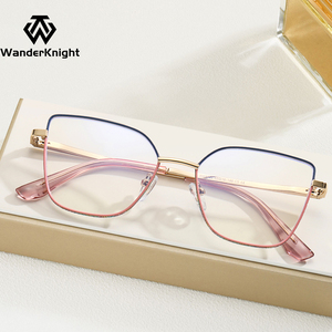 Sáng bóng Cat Eye Acetate kim loại kính khung kính khung kính quang học thiết kế mới kính khung màu xanh ngăn chặn ánh sáng - Product Image 1