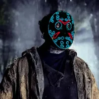 Masque lumineux LED d'Halloween Jason Voorhees Masque d'horreur néon Masque lumineux pour le visage pour le cosplay et la décoration de maison hantée Couleurs mélangées