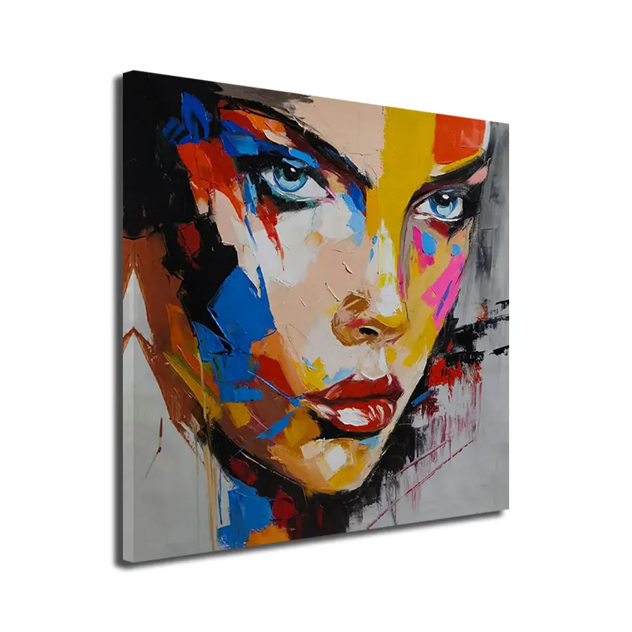 Original Art Modern Handpainted Abstract Woman Face Palette Knife Portrait Painting on Canvas for Home Decor and Living Room