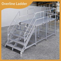 Plataforma de Mantenimiento de Aluminio Resistente para Cuartos Limpios, Escalera Higiénica Overline con Barandillas de Seguridad Completas