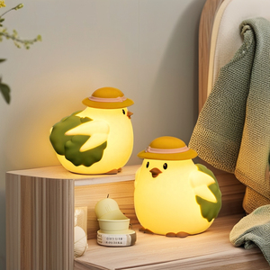 Dễ thương Chick phim hoạt hình động vật Silicone LED ánh sáng ban đêm ấm áp đèn cạnh giường ngủ cho phòng ngủ bầu không khí nhà sử dụng có thể sạc lại pin điện - Product Image 1