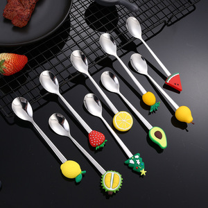Creative Stainless Steel <b>Spoons</b> With Cartoon Fruit Silicone Handles For Children Dessert <b>Coffee</b> Stirring <b>Spoon</b> - Product Image 4