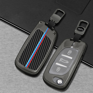 Housse <span class=keywords><strong>de</strong></span> sac à clés <span class=keywords><strong>de</strong></span> voiture en fibre <span class=keywords><strong>de</strong></span> carbone avec porte-clés, adaptée aux clés Citroën - Product Image 2