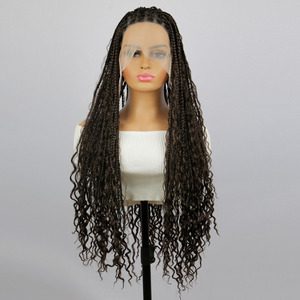 Peluca de trenza triple para mujer, conjunto de <span class=keywords><strong>cabeza</strong></span> trenzada de encaje completo frontal de encaje transparente, rastas de pelo de ganchillo de fibra química, opción colorida - Product Image 6