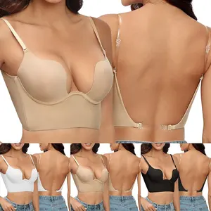 Wholesale Low Back Deep U Shape Bras Women Backless Underwire Padded Push Up Bra For Backless Dress