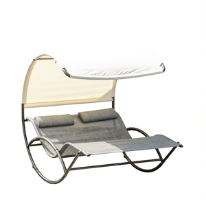 Fauteuil de jardin inclinable à bascule, structure en acier, assise en tissu, design contemporain avec auvent, pour usage extérieur. - Product Image 1
