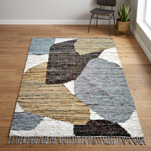 Tapis d'appoint en jute tissé à la main antidérapant, motif abstrait, géométrique moderne, neutre et artistique pour salon et chambre à coucher - Product Image 3