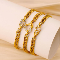 Conjunto de Pulseras de Cadena Ajustables Elegantes y de Lujo, Estilo Cubano con Zirconia y Cristal en Forma de Corazón, Joyería Fina al por Mayor para Mujer