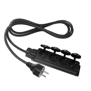 10A 15A Schuko Multiple Socket Strip 4-way Black 1.4 m Power Distributor Extension Cord