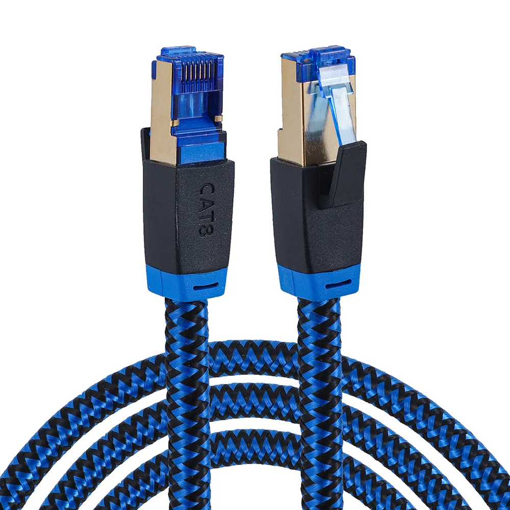 Kabel Ethernet fleksibel lembut jaringan kepang, kabel Ethernet 8 Core aluminium Foil Shield Cat8 jaket PVC Rj45 Cat 8 Patch kabel Lan