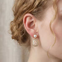 Boucles d'oreilles clous avec perles et zircons baguette, plaqué or 14K sur laiton, style vintage, luxe, tendance, sans nickel, personnalisables OEM pour fêtes
