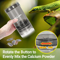 REPTI ZOO Distributeur de poudre de calcium pour reptiles avec logo personnalisé, mélangeur et agitateur en acrylique avec couvercle à verrouillage rotatif pour dragon barbu, gecko, lézard