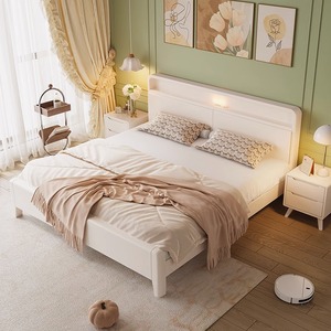 <b>White</b> Solid Wood <b>Storage</b> <b>Bed</b> 1.5M Single <b>Bed</b> <b>Frame</b> Lighted Headboard Bedroom Furniture - Product Image 1