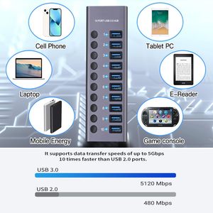 USB 3.2 10 Cổng Nhôm Adapter USB 3.0 Powered Hub Với Chuyển Đổi Độc Lập USB Truyền Dữ Liệu Mở Rộng Và Splitter 12V5A 60W - Product Image 2