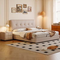 Lit de rangement moderne JUNYUHAO JCM-Y12, taille King, revêtement en cuir, mousse haute densité, certifié E0, structure en pin