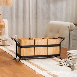 Caja de cubiertos de madera, organizador de almacenamiento multifuncional rectangular para uso en el escritorio de la cocina - Product Image 1