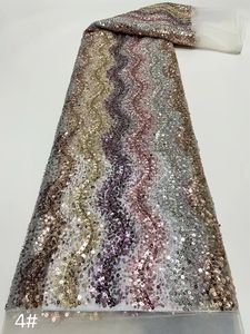 Nouveautés de luxe personnalisé perle broderie Sequin conception broderie dentelle tissu pour <span class=keywords><strong>robe</strong></span> - Product Image 6