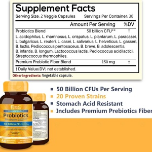 Extractos de Probióticos Premium, 60 Cápsulas Vegetales, Suplemento para el Cuidado de la Salud Digestiva en Adultos, Cápsulas de Probióticos - Product Image 3