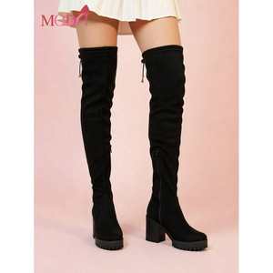 Botas de mujer Moda por encima de la rodilla, elásticas, con tacón grueso, antideslizantes, para ocasiones festivas, 9.5 cm, talla real - Product Image 3