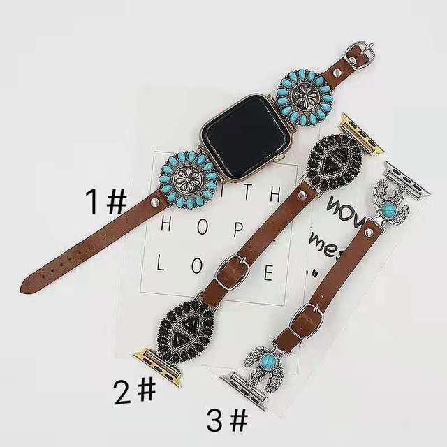 Boho Decorative Bracelet Strap Wristband for Apple Watch 41mm 42mm 44mm 45mm Retro Beads Leather Watch Band