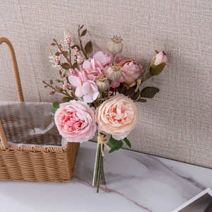 Fleur dans le jardin, bouquet de roses artificielles, tissu tissé en plastique, décoration de mariage à domicile CF02039 - Product Image 1