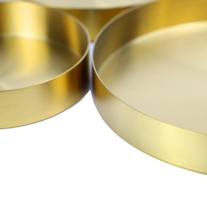 Gold Stainless Steel Round <b>Tray</b> 1 Compartment Solid Color Standing Type For <b>Tea</b> Fruit Cosmetic Jewelry Storage - Product Image 4
